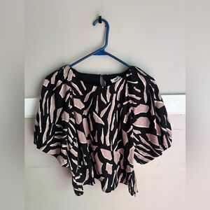 NWT DKNY Black and Blush Printed Puff-Sleeve Blouse